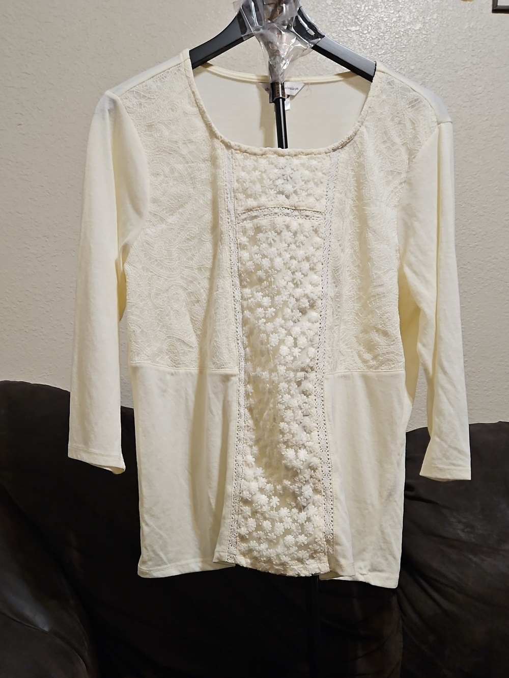 Christopher & Banks Ivory Crochet Panel Scoop Neck Tunic